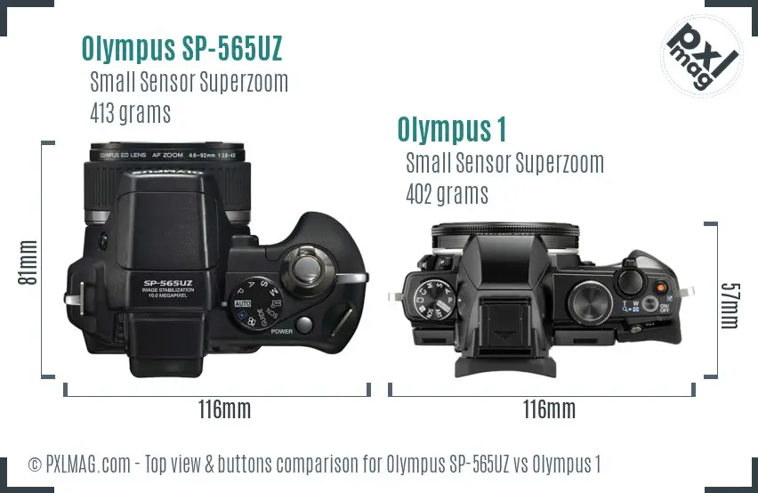 Olympus SP-565UZ vs Olympus 1 top view buttons comparison