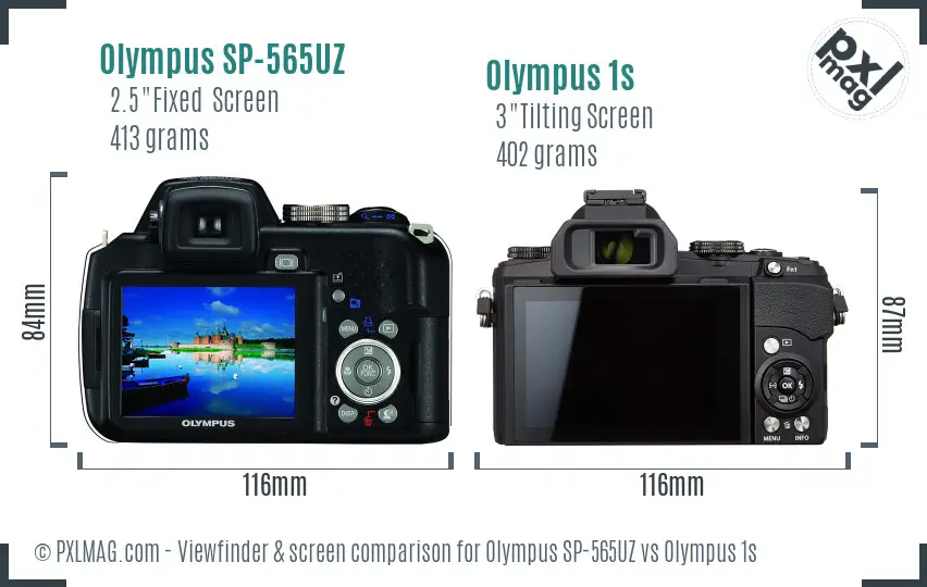 Olympus SP-565UZ vs Olympus 1s Screen and Viewfinder comparison