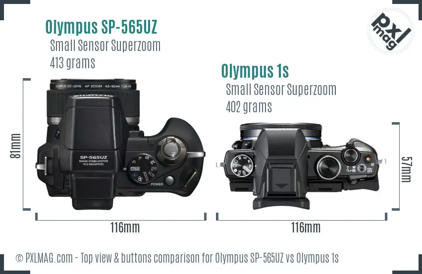 Olympus SP-565UZ vs Olympus 1s top view buttons comparison
