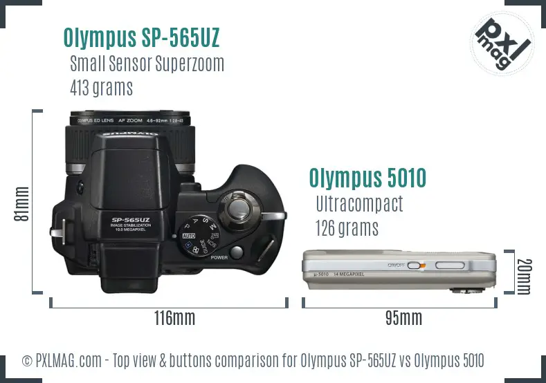 Olympus SP-565UZ vs Olympus 5010 top view buttons comparison