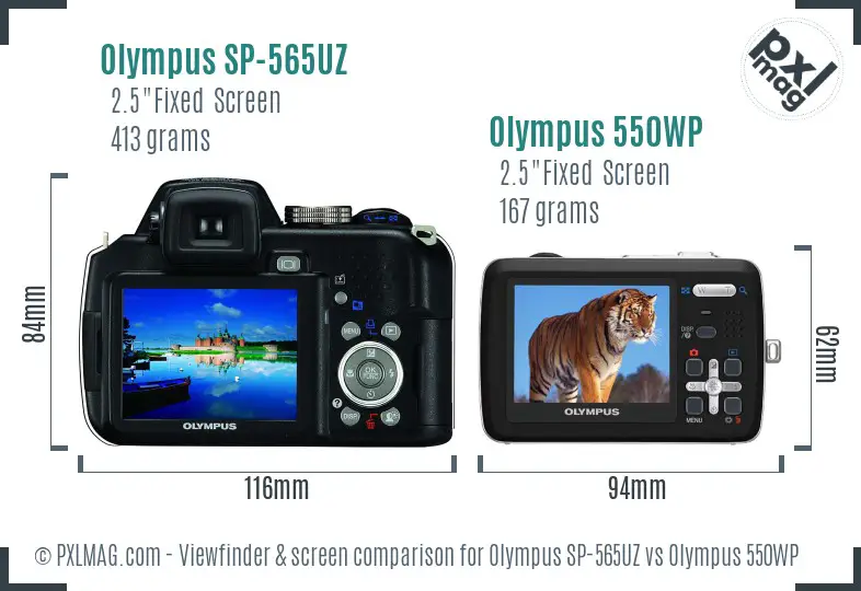 Olympus SP-565UZ vs Olympus 550WP Screen and Viewfinder comparison