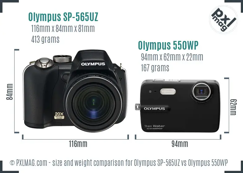 Olympus SP-565UZ vs Olympus 550WP size comparison
