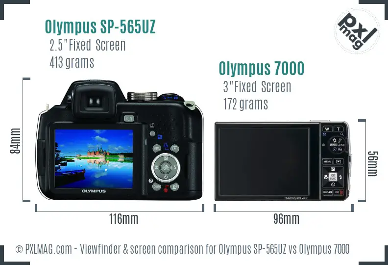 Olympus SP-565UZ vs Olympus 7000 Screen and Viewfinder comparison