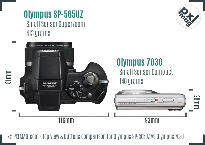 Olympus SP-565UZ vs Olympus 7030 top view buttons comparison