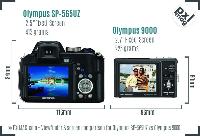 Olympus SP-565UZ vs Olympus 9000 Screen and Viewfinder comparison