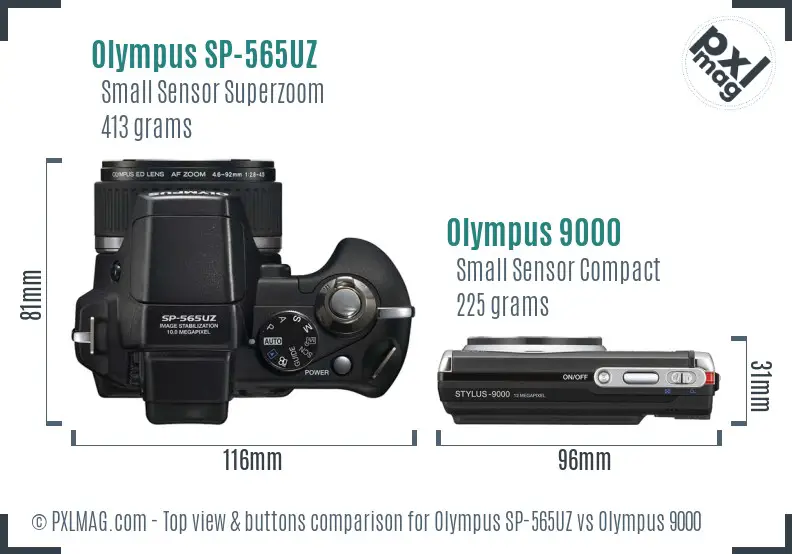 Olympus SP-565UZ vs Olympus 9000 top view buttons comparison