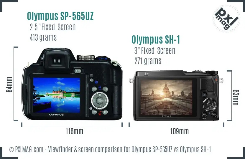 Olympus SP-565UZ vs Olympus SH-1 Screen and Viewfinder comparison