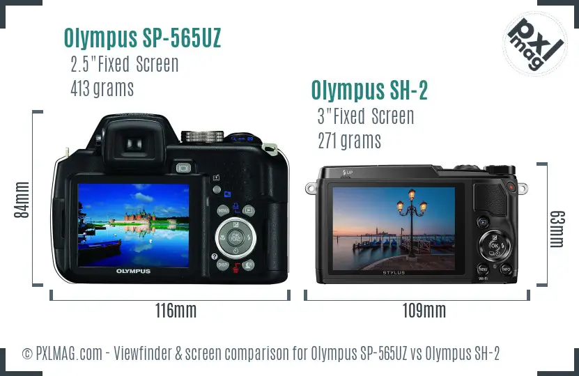 Olympus SP-565UZ vs Olympus SH-2 Screen and Viewfinder comparison