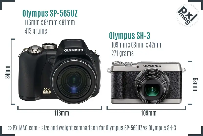 Olympus SP-565UZ vs Olympus SH-3 size comparison