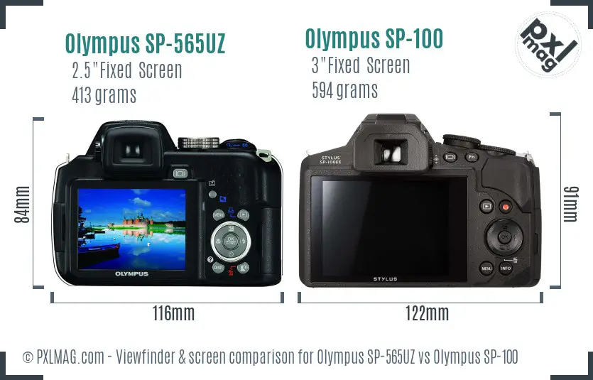 Olympus SP-565UZ vs Olympus SP-100 Screen and Viewfinder comparison