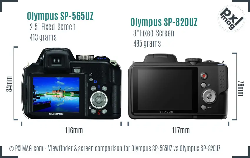 Olympus SP-565UZ vs Olympus SP-820UZ Screen and Viewfinder comparison
