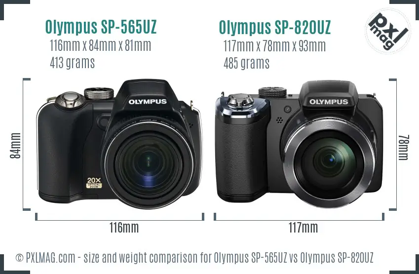 Olympus SP-565UZ vs Olympus SP-820UZ size comparison