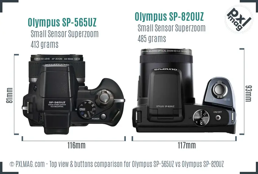 Olympus SP-565UZ vs Olympus SP-820UZ top view buttons comparison