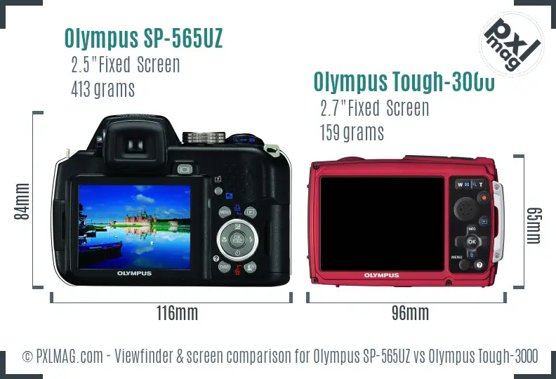 Olympus SP-565UZ vs Olympus Tough-3000 Screen and Viewfinder comparison