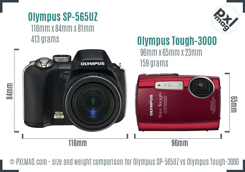 Olympus SP-565UZ vs Olympus Tough-3000 size comparison