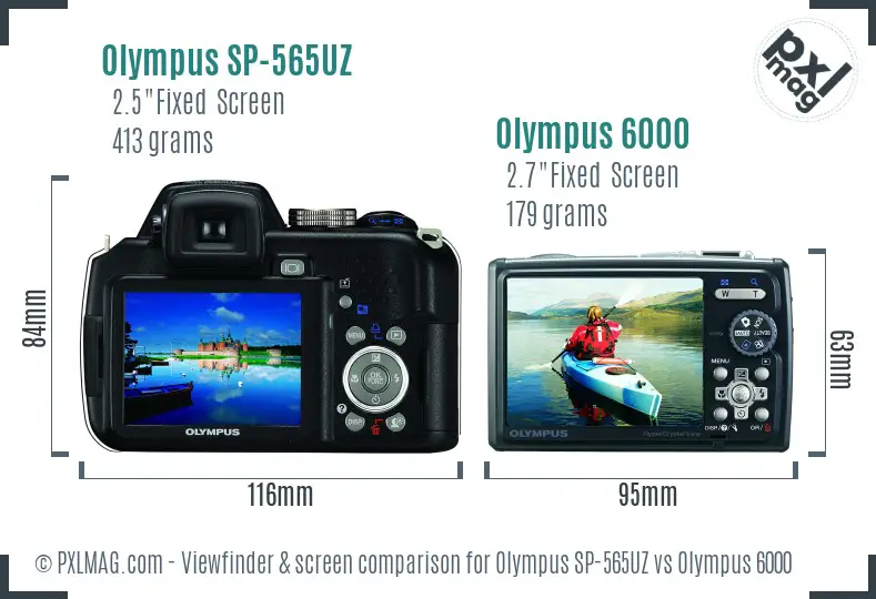 Olympus SP-565UZ vs Olympus 6000 Screen and Viewfinder comparison