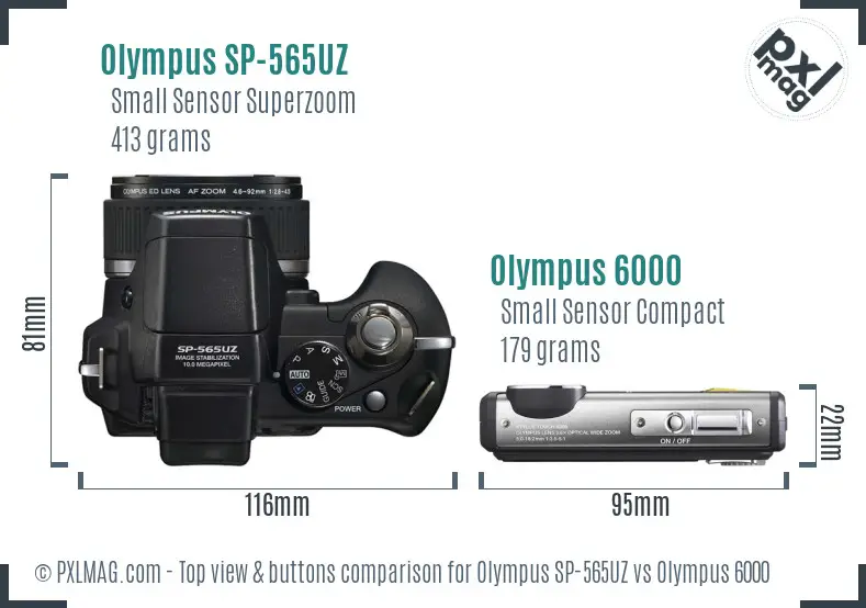 Olympus SP-565UZ vs Olympus 6000 top view buttons comparison