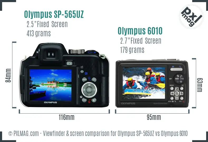 Olympus SP-565UZ vs Olympus 6010 Screen and Viewfinder comparison