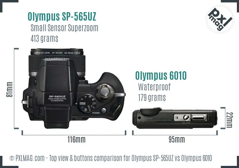 Olympus SP-565UZ vs Olympus 6010 top view buttons comparison