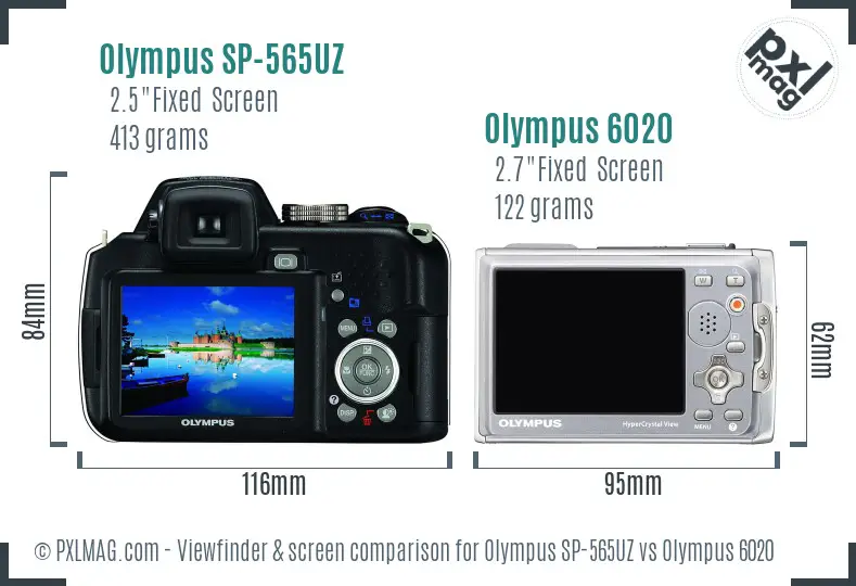 Olympus SP-565UZ vs Olympus 6020 Screen and Viewfinder comparison
