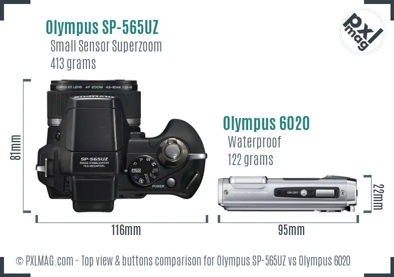 Olympus SP-565UZ vs Olympus 6020 top view buttons comparison