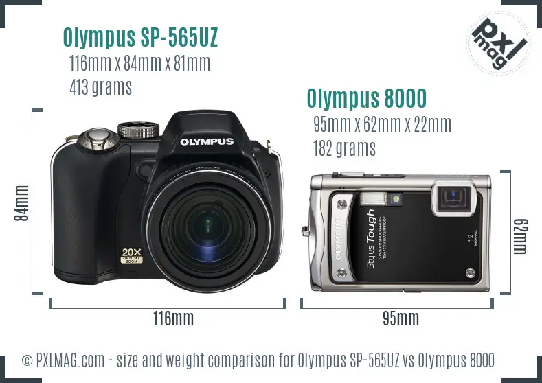 Olympus SP-565UZ vs Olympus 8000 size comparison