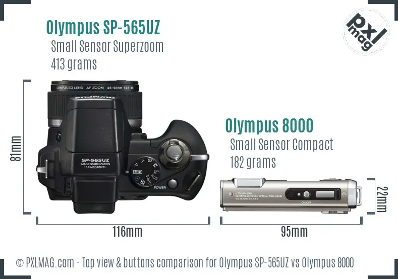 Olympus SP-565UZ vs Olympus 8000 top view buttons comparison
