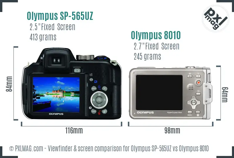 Olympus SP-565UZ vs Olympus 8010 Screen and Viewfinder comparison