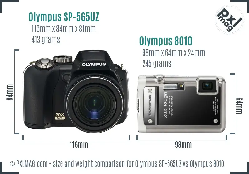 Olympus SP-565UZ vs Olympus 8010 size comparison