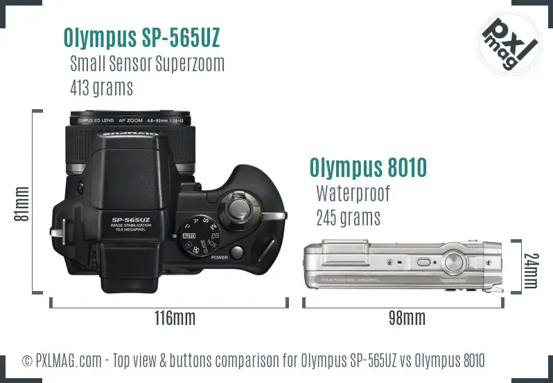 Olympus SP-565UZ vs Olympus 8010 top view buttons comparison