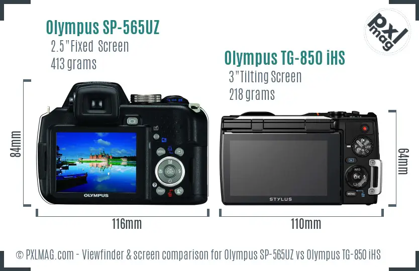 Olympus SP-565UZ vs Olympus TG-850 iHS Screen and Viewfinder comparison