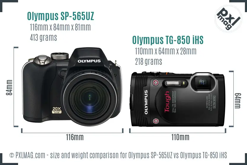 Olympus SP-565UZ vs Olympus TG-850 iHS size comparison