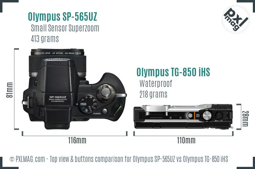 Olympus SP-565UZ vs Olympus TG-850 iHS top view buttons comparison