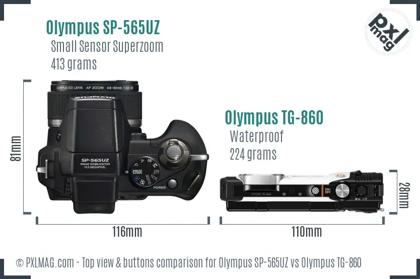 Olympus SP-565UZ vs Olympus TG-860 top view buttons comparison