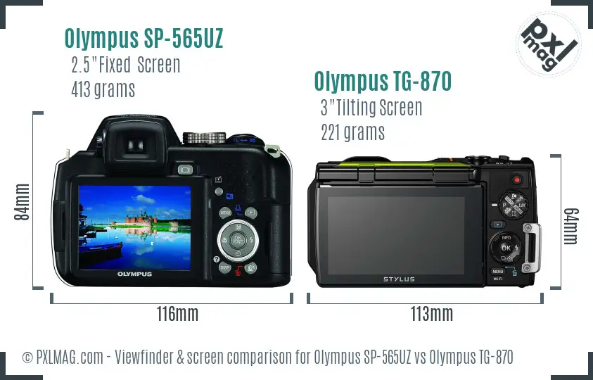 Olympus SP-565UZ vs Olympus TG-870 Screen and Viewfinder comparison
