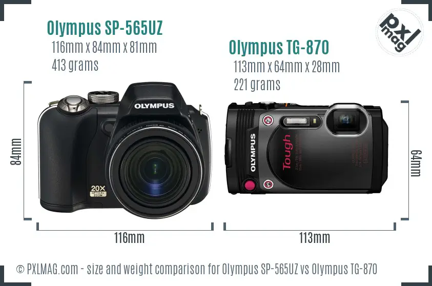 Olympus SP-565UZ vs Olympus TG-870 size comparison
