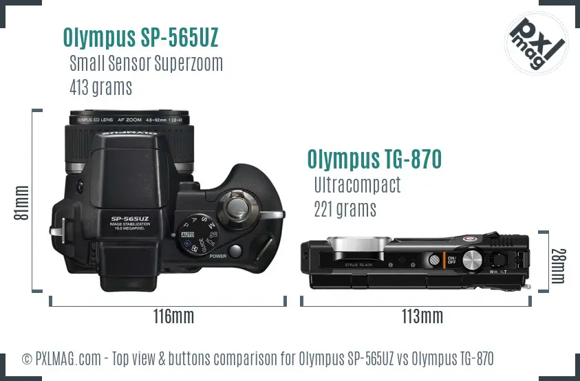 Olympus SP-565UZ vs Olympus TG-870 top view buttons comparison