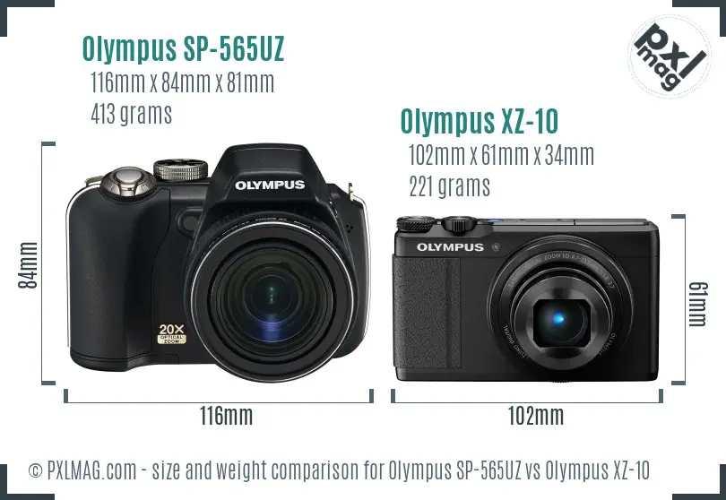 Olympus SP-565UZ vs Olympus XZ-10 size comparison