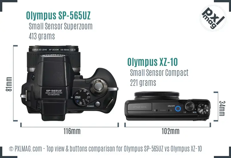 Olympus SP-565UZ vs Olympus XZ-10 top view buttons comparison
