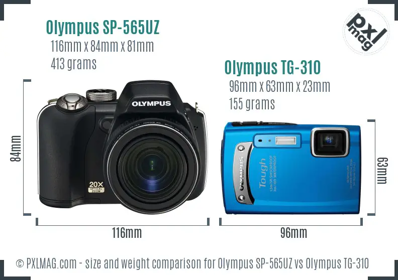Olympus SP-565UZ vs Olympus TG-310 size comparison