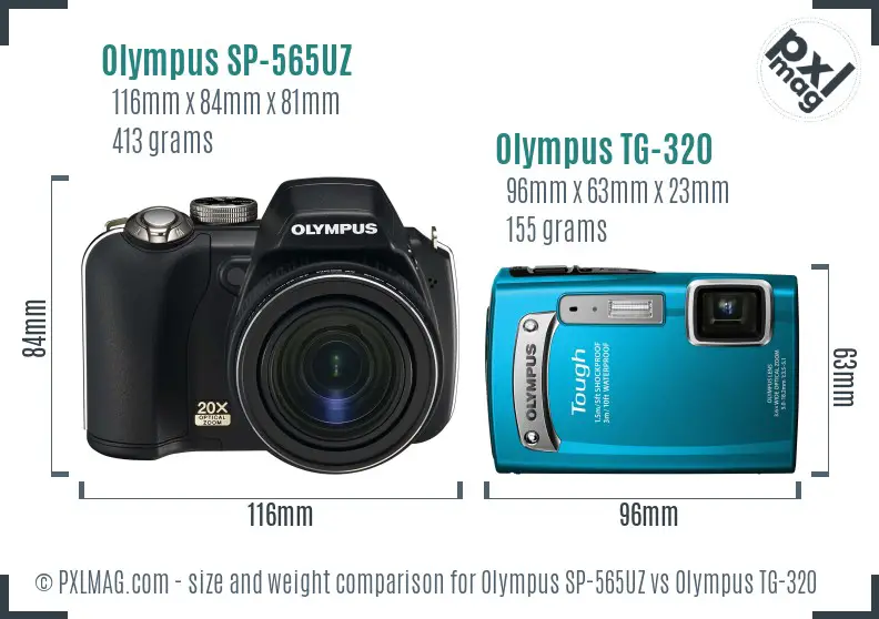 Olympus SP-565UZ vs Olympus TG-320 size comparison
