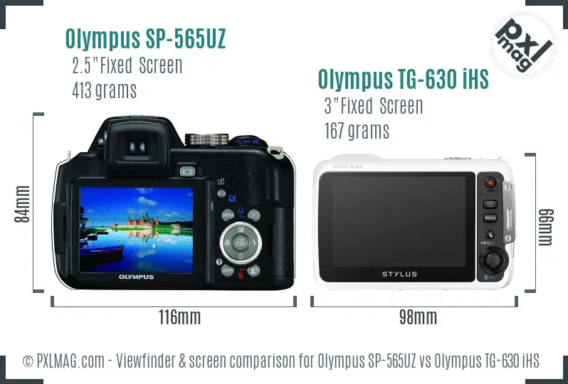Olympus SP-565UZ vs Olympus TG-630 iHS Screen and Viewfinder comparison