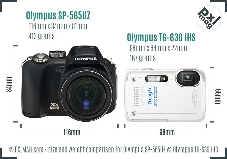 Olympus SP-565UZ vs Olympus TG-630 iHS size comparison