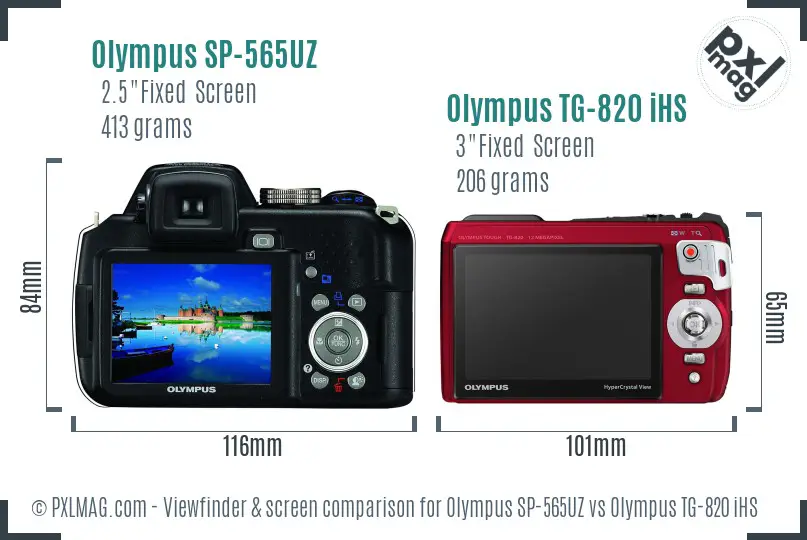 Olympus SP-565UZ vs Olympus TG-820 iHS Screen and Viewfinder comparison