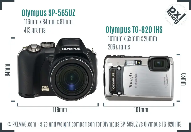 Olympus SP-565UZ vs Olympus TG-820 iHS size comparison