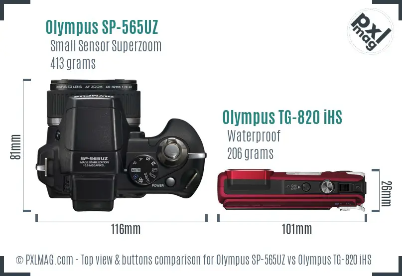 Olympus SP-565UZ vs Olympus TG-820 iHS top view buttons comparison
