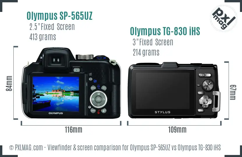 Olympus SP-565UZ vs Olympus TG-830 iHS Screen and Viewfinder comparison