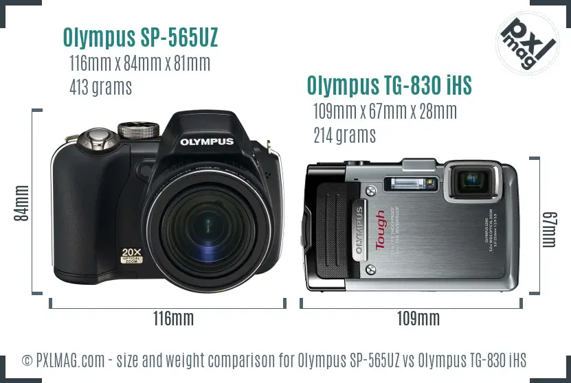 Olympus SP-565UZ vs Olympus TG-830 iHS size comparison