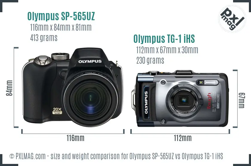 Olympus SP-565UZ vs Olympus TG-1 iHS size comparison