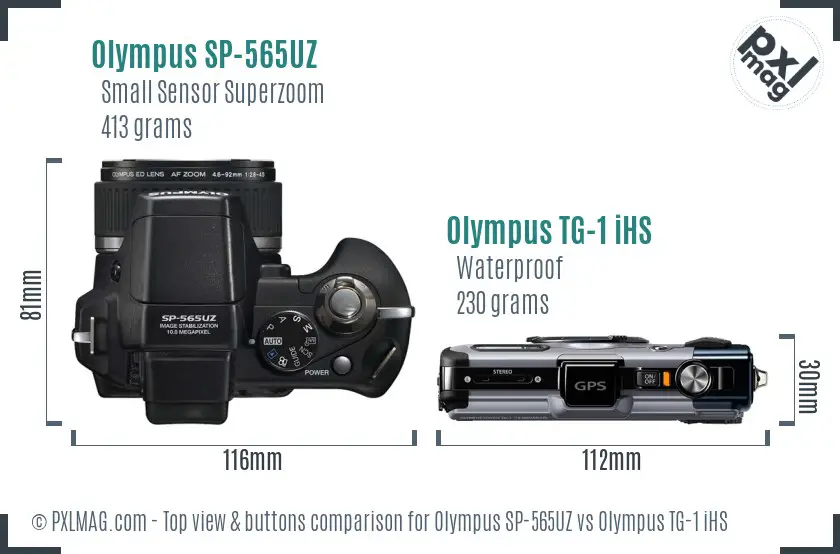 Olympus SP-565UZ vs Olympus TG-1 iHS top view buttons comparison
